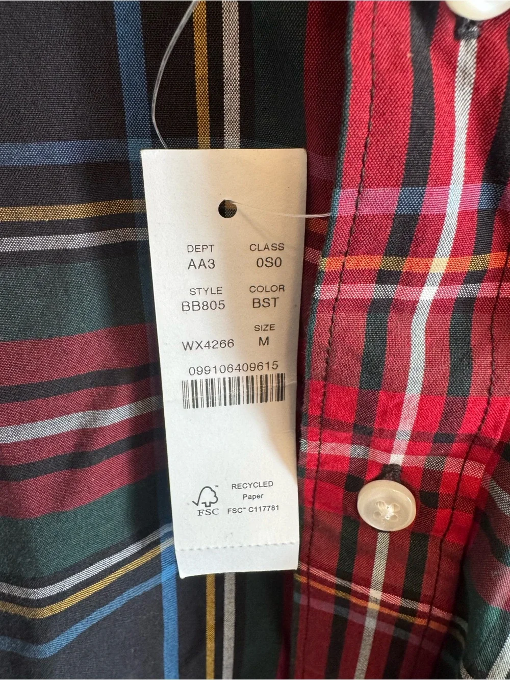 J. Crew Red, Navy & Green Plaid Button-Down Slim Fit Shirt